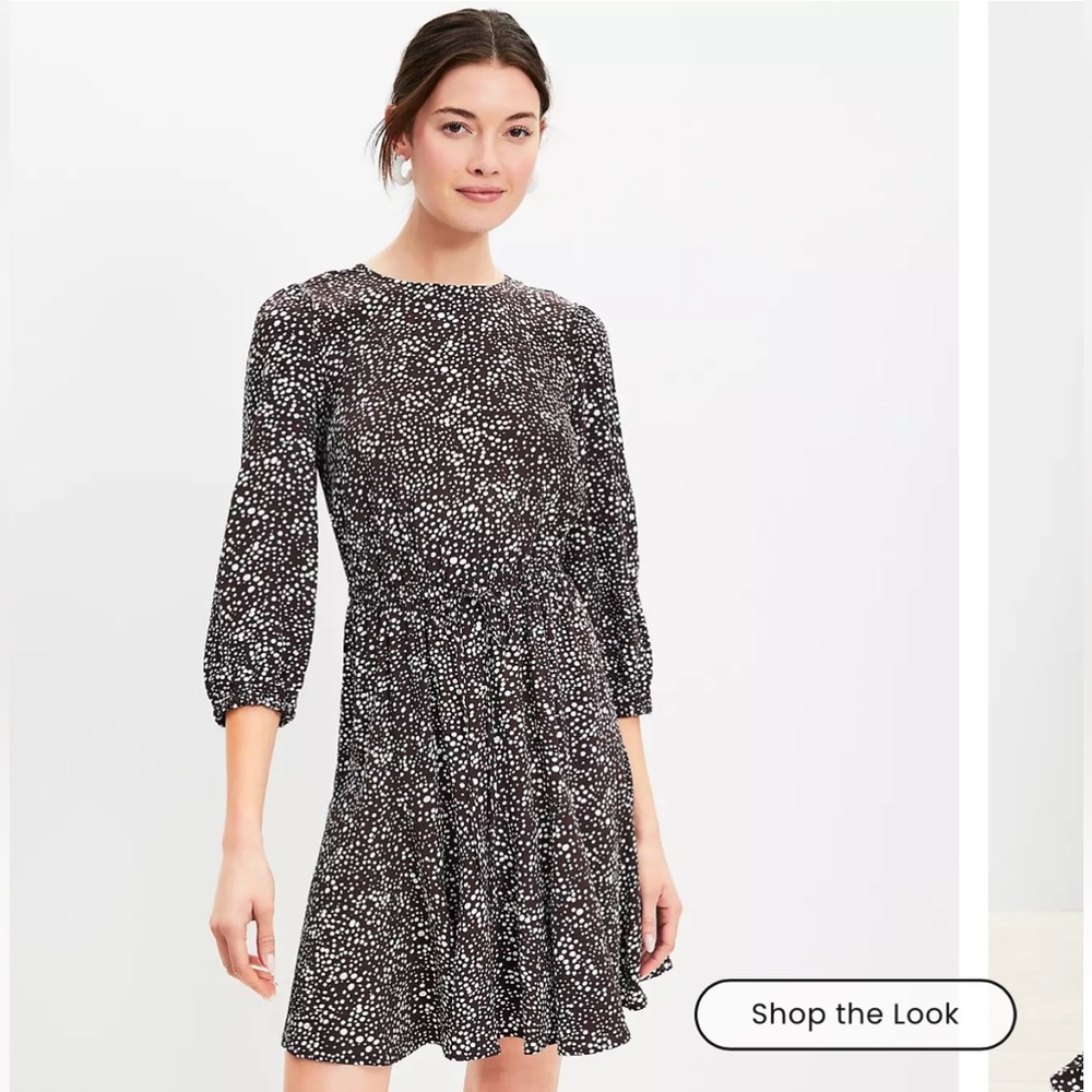 Loft XS Dotted Godet Mini Flare Dress